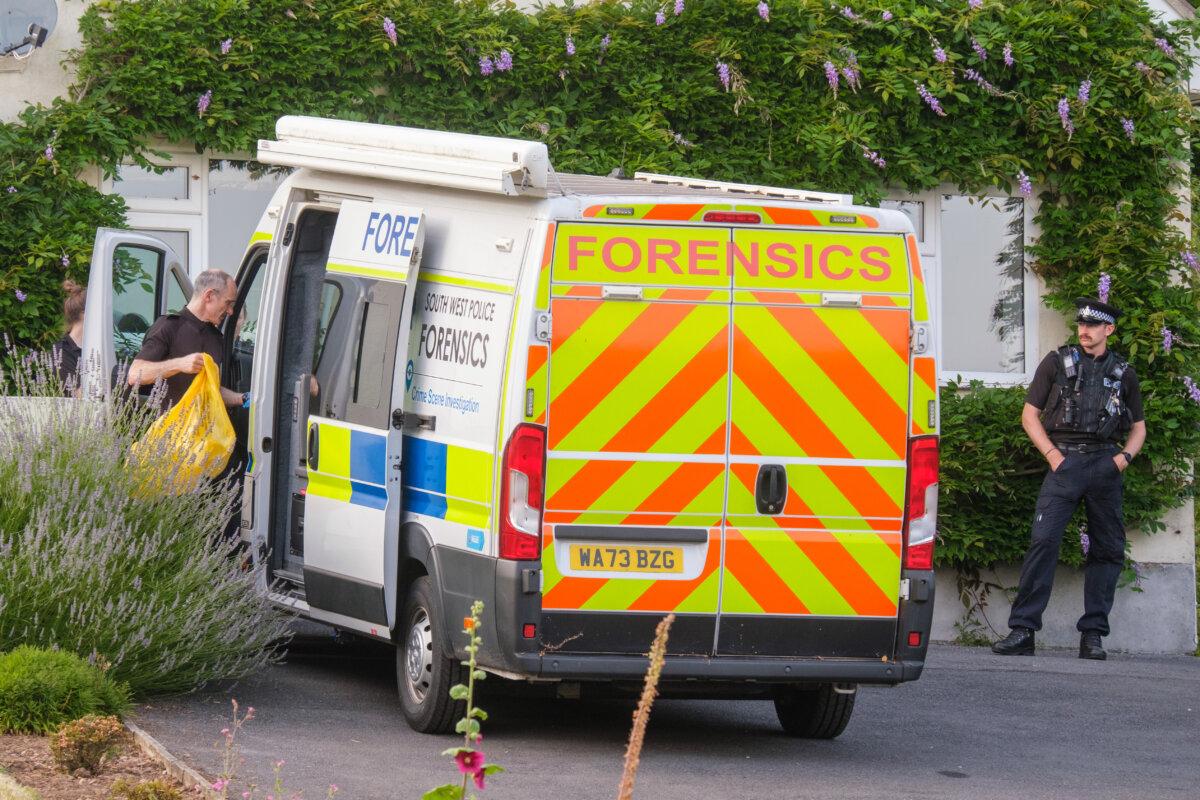 Police outside the house of former lawmaker Ann Widdecombe, in Haytor, England, on July 10, 2026. (Matt Keeble/PA via AP)
