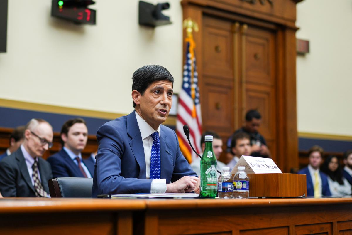 Federal Reserve chairman Kevin Warsh testifies before the House Committee on Financial Services on Capitol Hill in Washington on July 14, 2026. (Madalina Kilroy/The Epoch Times)