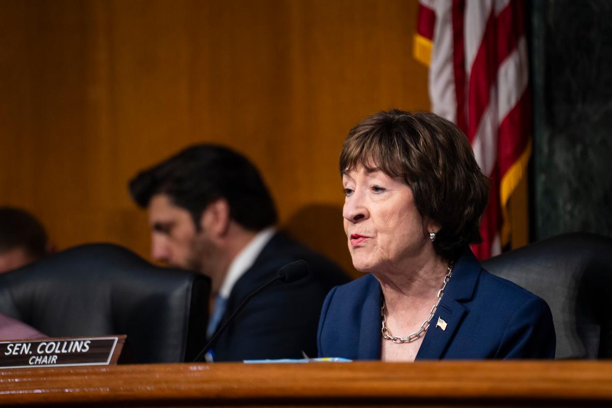Senate Committee on Appropriations Chair Sen. Susan Collins (R-Maine) speaks in Washington on July 21, 2026. (Madalina Kilroy/The Epoch Times)