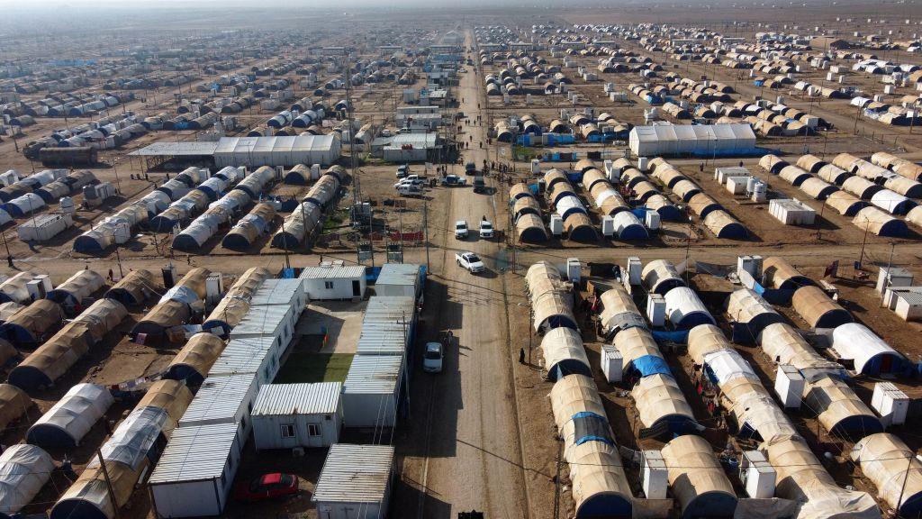 A picture shows the Al-Jadaa camp on the outskirts of al-Qayyarah, south of Mosul, Iraq on Feb. 11, 2021. (Zaid Al-Obeidi/AFP via Getty Images)