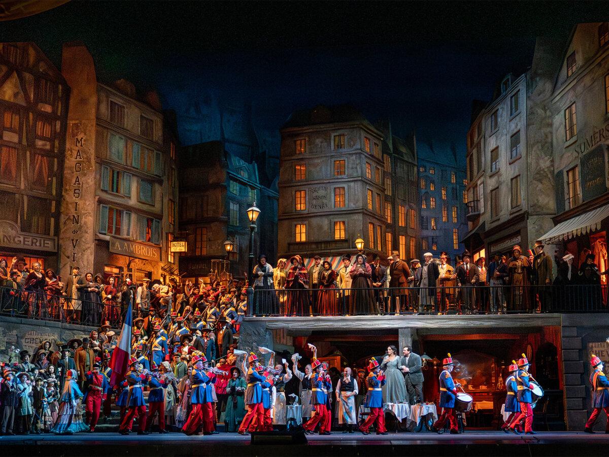 A scene from Act II of Puccini's "La Bohème." (Evan Zimmerman/Metropolitan Opera)
