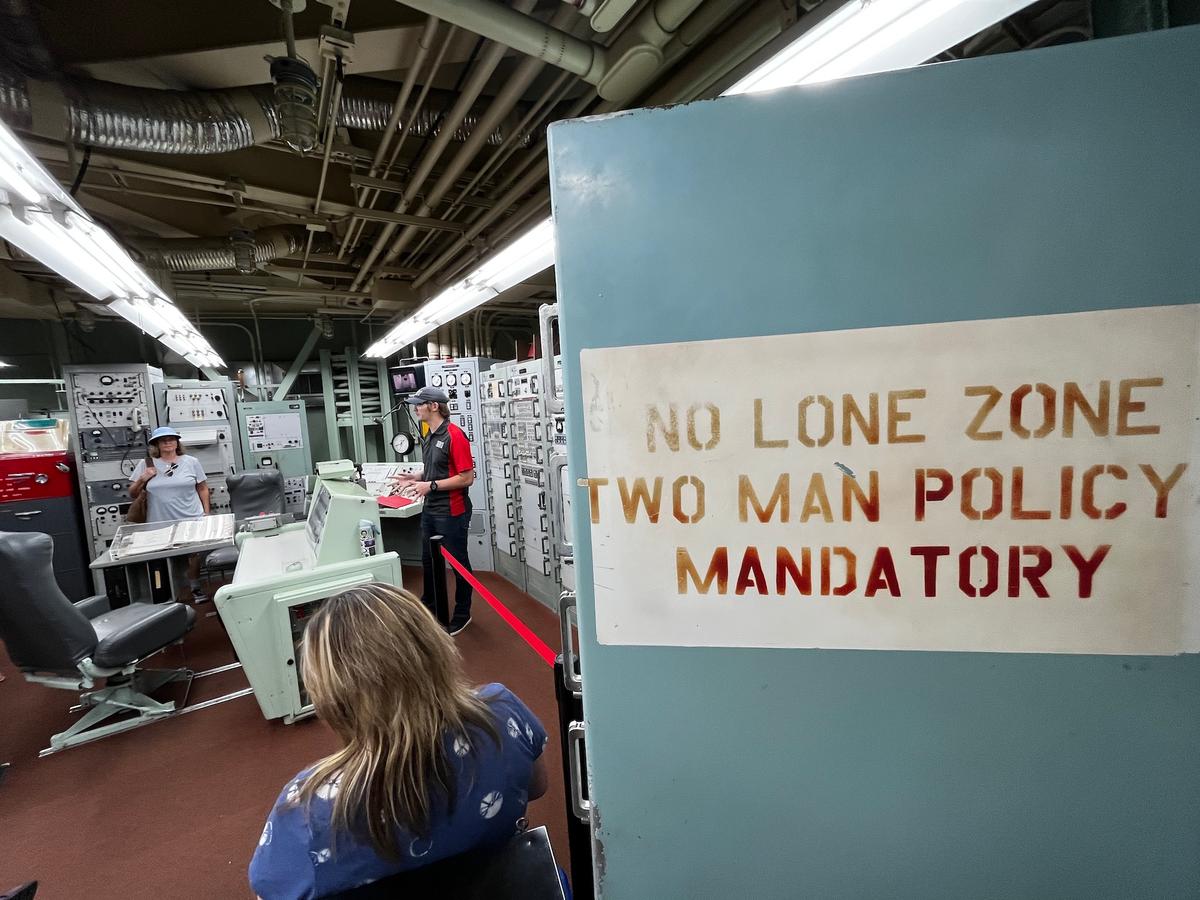 A long walk past steel blast doors leads to the actual launch control facility at the Titan Missile Museum in Green Valley, Ariz., on July 24, 2026. (Allan Stein/The Epoch Times)