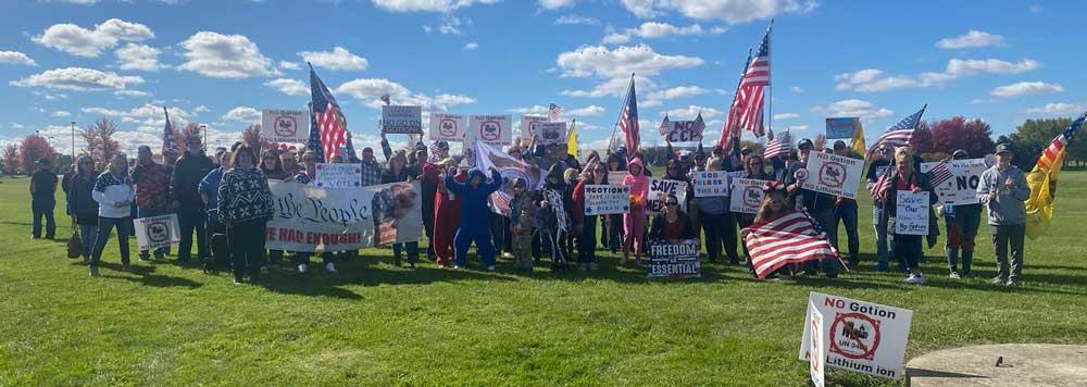 Manteno-area residents rally against the planned Gotion battery plant in Manteno, Ill., in 2023. The opposition movement later went from public protests to legal action and village elections. (Courtesy of Concerned Citizens of Manteno)