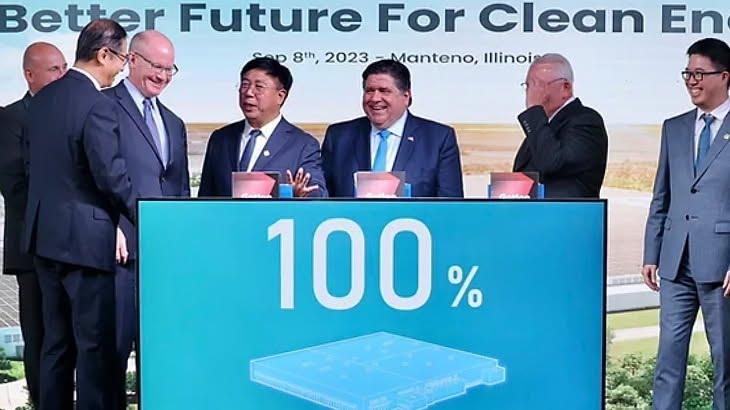 Illinois Gov. JB Pritzker and Gotion representatives announce the battery project in Manteno, Ill., on Sept. 8, 2023. The state valued the incentive package at $536 million. (Office of Gov. JB Pritzker)
