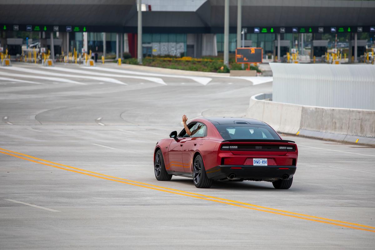 The family of Gordie Howe, the legendary Canadian NHL hockey player, has the honour of making the first official car crossing over the Gordie Howe International Bridge as it opens to the public in Windsor, Ont., on July 27, 2026.  (Photo by Bill Pugliano/Getty Images)