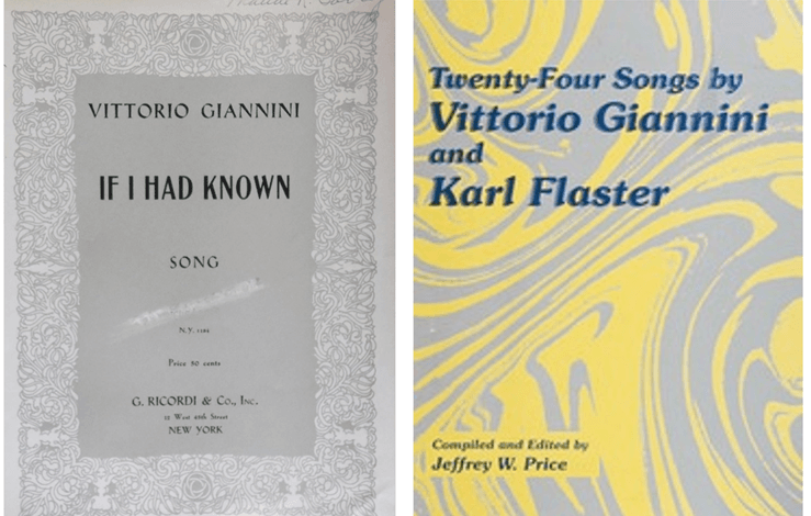 (L) Sheet music for “If I had known” music by Vittorio Giannini, lyrics by Karl Flaster. (Public Domain) and (R) “Twenty-four songs" by Vittorio Giannini and Karl Flaster. (Archive)