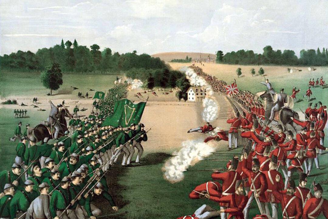 Depiction of the Fenian charge (L) under Gen. John O'Neill against the Canadian Militia at the Battle of Ridgeway near Fort Erie, Ont., on June 2, 1866. (Universal History Archive/Getty Images)