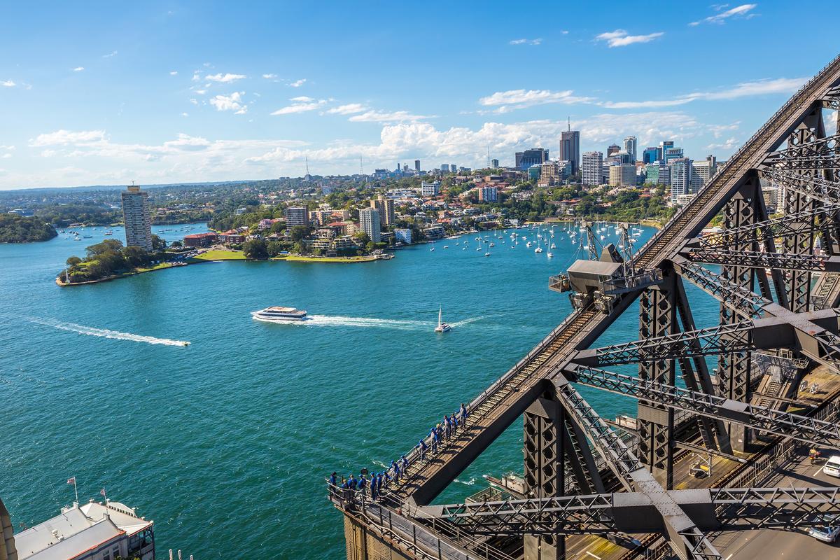 Visitors can climb to the top of the Sydney Harbour Bridge's arch by participating in guided BridgeClimb treks. (Benny Marty/Shutterstock)
