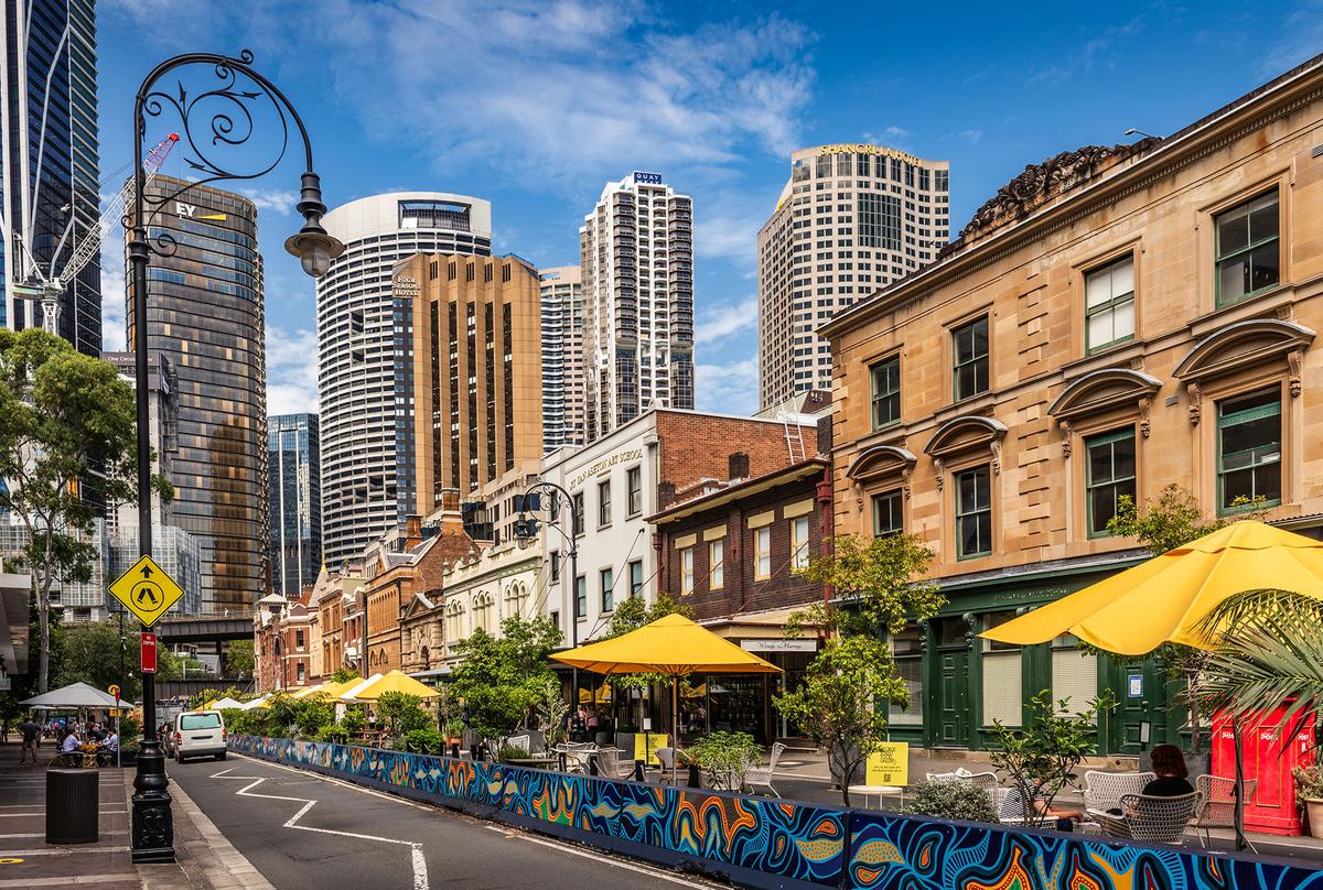 The Rocks historic district, Sydney's oldest European neighborhood, was developed shortly after the arrival of the First Fleet in 1788. It sits within walking distance of Circular Quay and the Sydney Opera House. (Majonit/Shutterstock)
