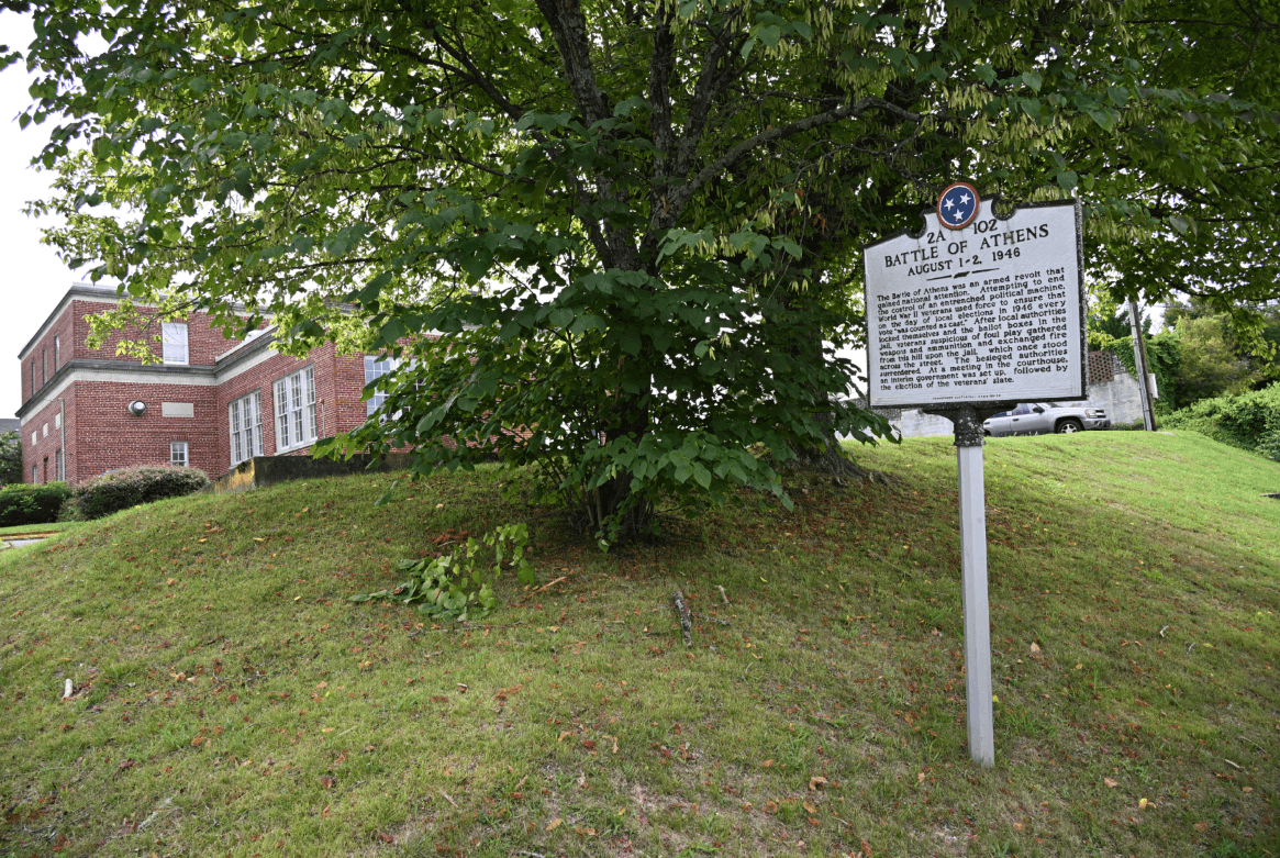 The two-story brick building in the background was the Wilson boardinghouse. (Alan Wakim)