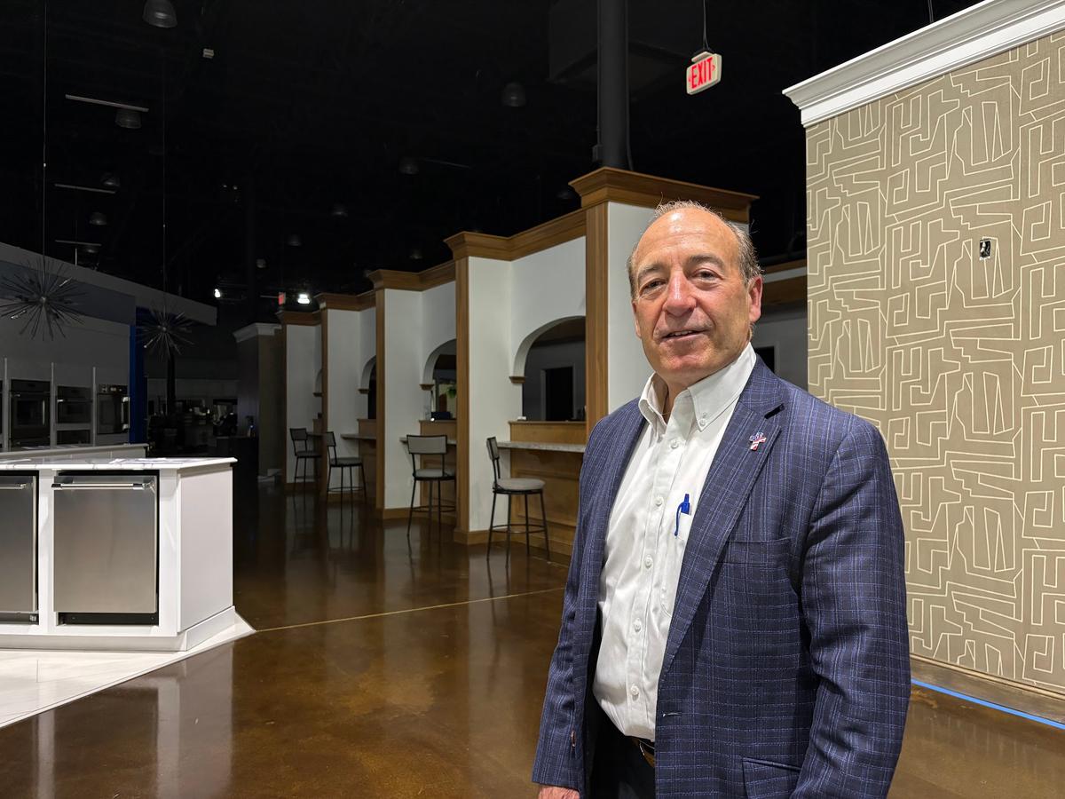 South Carolina Republican Senate hopeful Mark Lynch at Jeff Lynch Appliance and TV Center in Greenville, N.C., on Aug. 10, 2026. (Nathan Worcester/The Epoch Times)