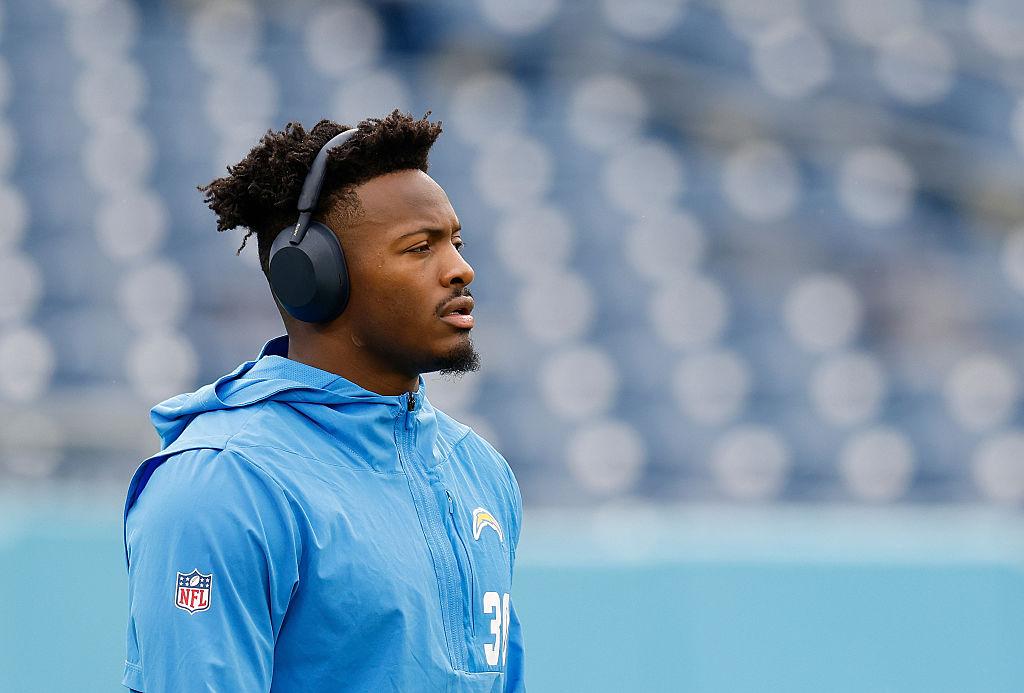 Kimani Vidal #30 of the Los Angeles Chargers warms up prior to the game against the Tennessee Titans in the game at Nissan Stadium in Nashville, Tennessee, on Nov. 2, 2025. (Johnnie Izquierdo/Getty Images)