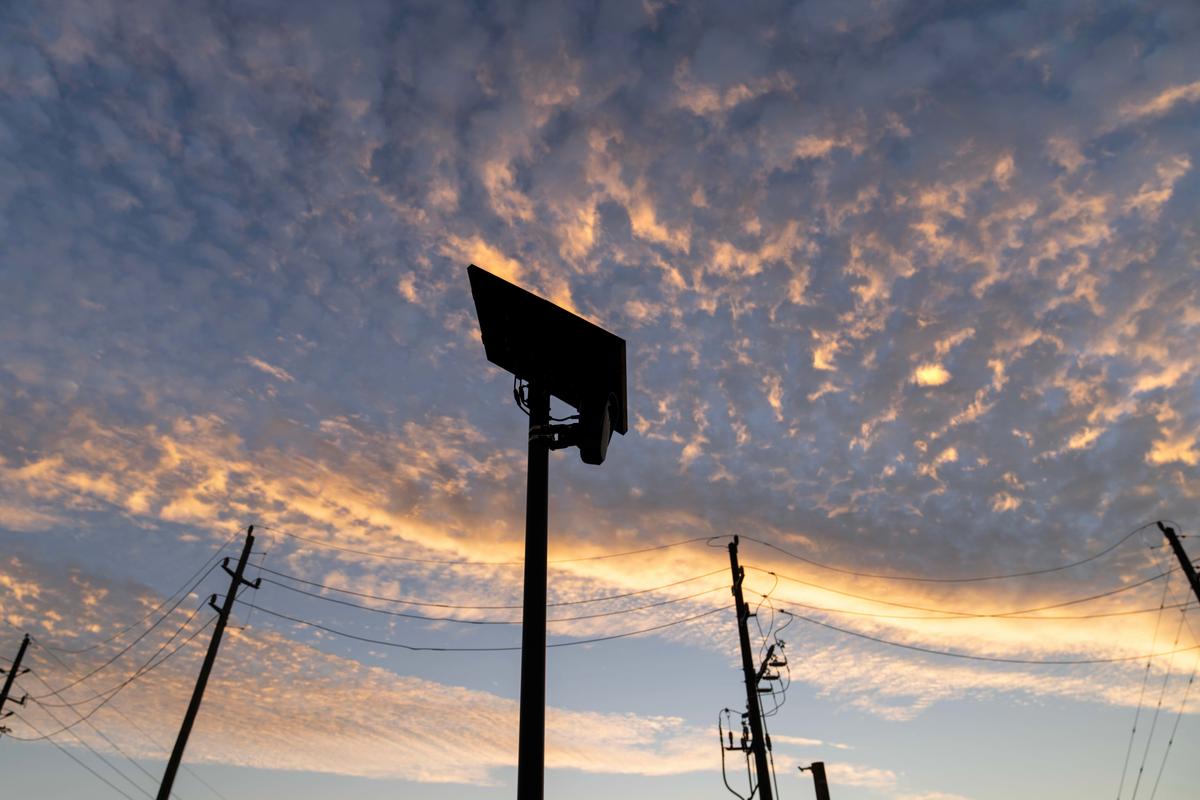 A Flock Safety license plate reader is seen along a public road in Houston, Texas, on Oct. 16, 2025. (AP Photo/David Goldman, File)