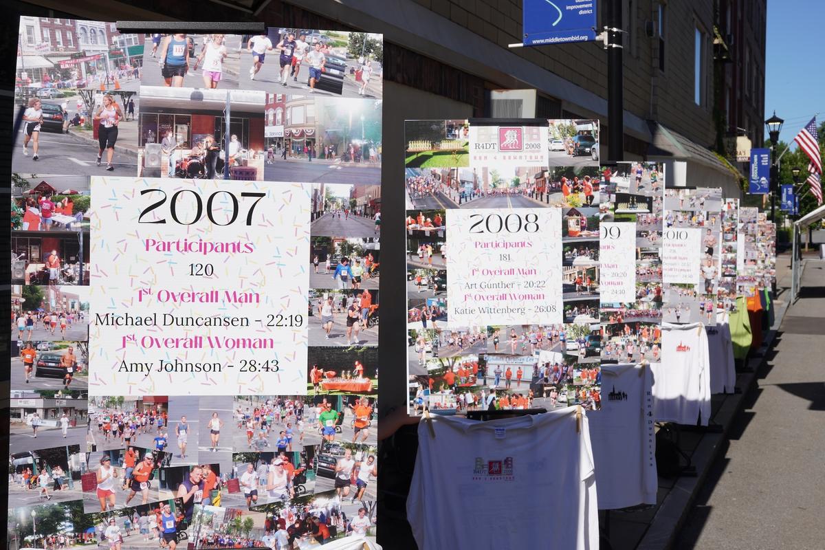 Memory posters at the 20th Run 4 Downtown in Middletown, N.Y., on Aug. 15, 2026. (Oliver Mantyk/The Epoch Times)