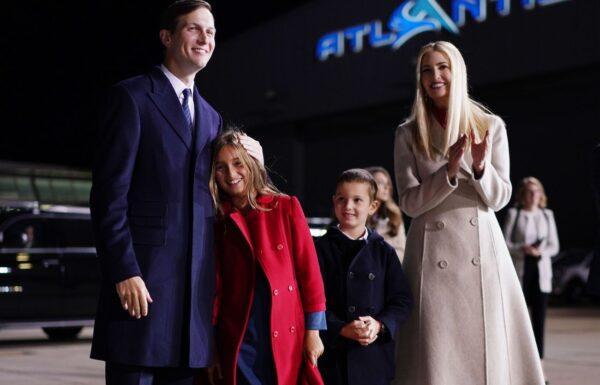 (From L) Senior Advisor to the President Jared Kushner, daughter Arabella, son Joseph and, wife and Senior Advisor to the President Ivanka Trump listen to President Donald Trump speak during a campaign rally at Pittsburgh International Airport in Moon Township, Pennsylvania on Sept. 22, 2020. (Mandel Ngan/AFP via Getty Images)