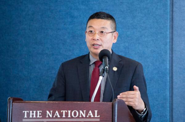Yang Jianli, president and founder of Citizen Power Initiatives for China, speaks at an event in Washington on July 15, 2019. (Lynn Lin/The Epoch Times)