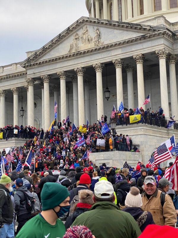 Protesters gather on the steps of the U.S. Capitol in Washington on Jan. 6, 2021. (Courtesy of Mark Simon)