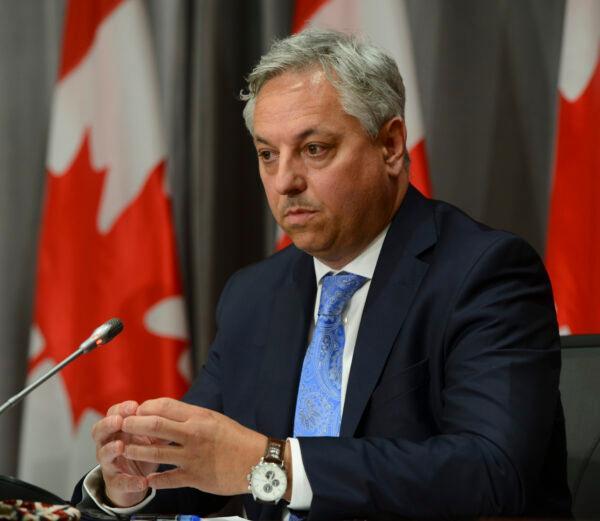 CSIS director David Vigneault holds a press conference on Parliament Hill in Ottawa on July 16, 2020. (Sean Kilpatrick/The Canadian Press)
