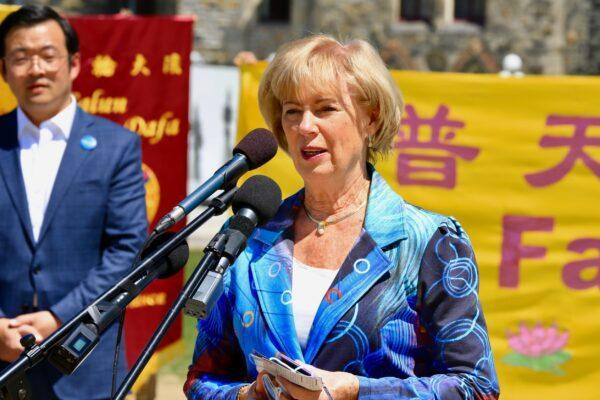 Liberal MP Judy Sgro speaks at a rally celebrating the 30th anniversary of the introduction of the spiritual practice Falun Gong, at Parliament Hill in Ottawa on May 10, 2022. (Jonathan Ren/The Epoch Times)