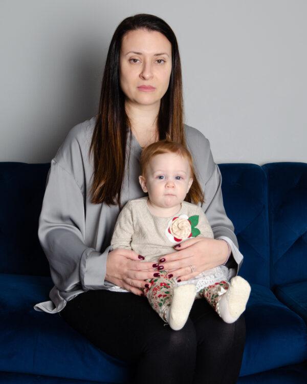 Three-time plaintiff and unvaccinated New York City teacher, Rachel Maniscalco, and her daughter, Julia. (Dave Paone/The Epoch Times)