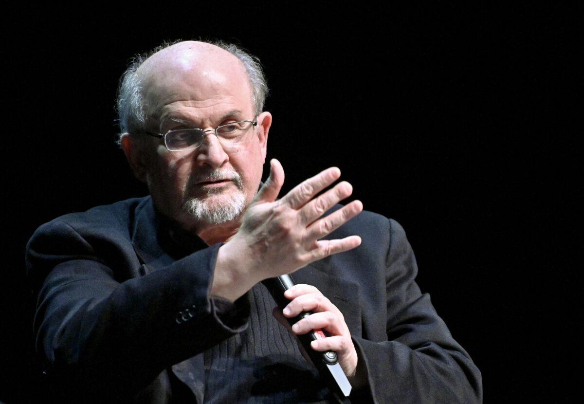 Indian-born British-American author Salman Rushdie speaks as he presents his book "Quichotte" at the Volkstheater in Vienna, Austria, on Nov. 16, 2019. (Herbert Neubauer/APA/AFP via Getty Images)