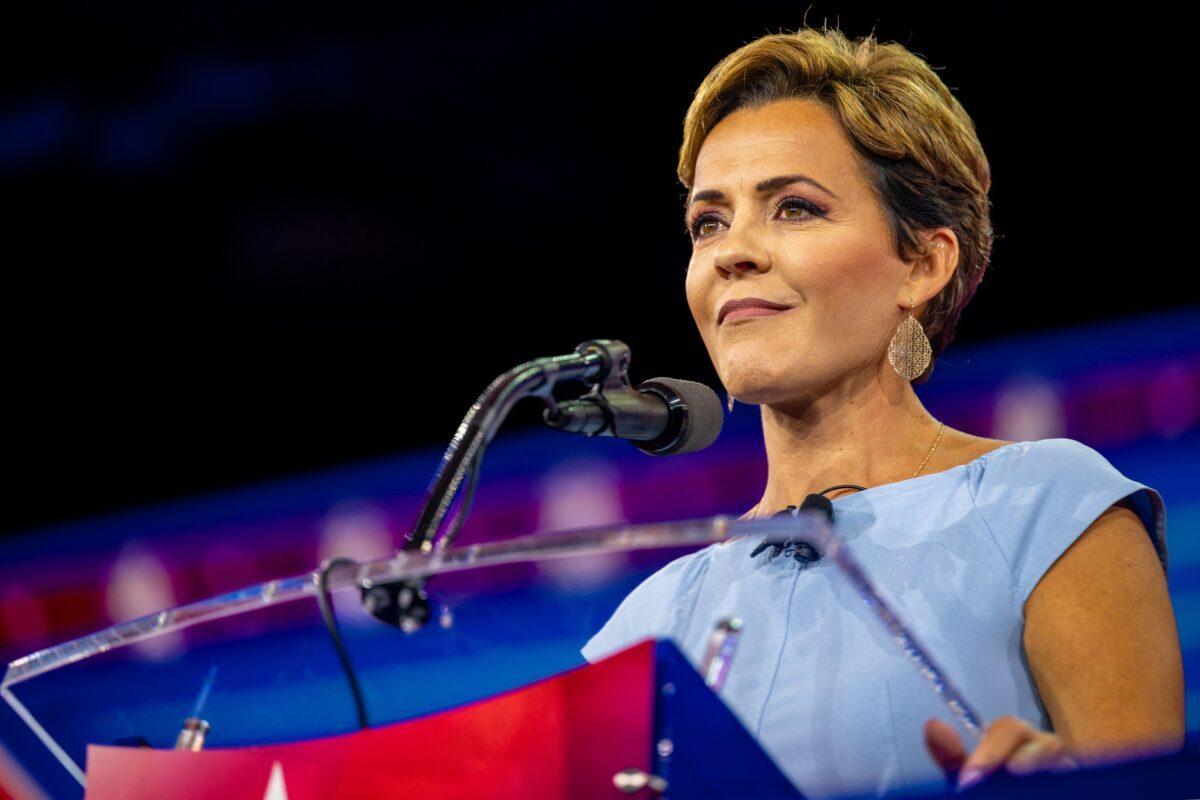 Republican nominee for Arizona governor Kari Lake speaks at the Conservative Political Action Conference at the Hilton Anatole in Dallas, Texas on Aug. 6, 2022. (Brandon Bell/Getty Images)