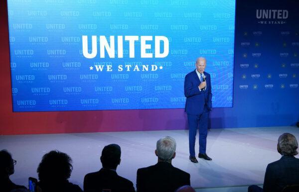 U.S. President Joe Biden delivers a keynote speech at the United We Stand Summit in the East Room of the White House in Washington, on Sept. 15, 2022. (Mandel Ngan/AFP via Getty Images)