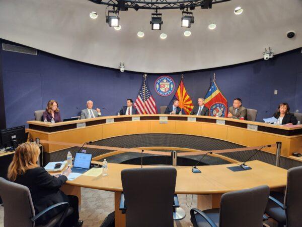 The Maricopa County Board of Supervisors in Arizona met on Nov. 28 to canvass the results of the November election before voting to certify on Nov. 28, 2022. (Allan Stein/The Epoch Times)