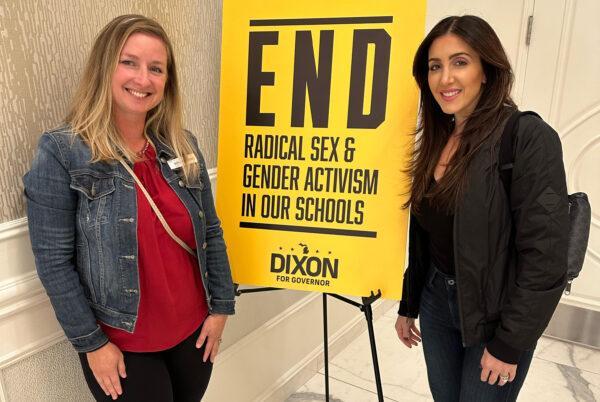 Kindsey Nelson (L) and Monica Yatooma (R) at a parental rights meeting in St. Clair Shores, Mich., on Oct. 14, 2022. (Courtesy of Monica Yatooma)