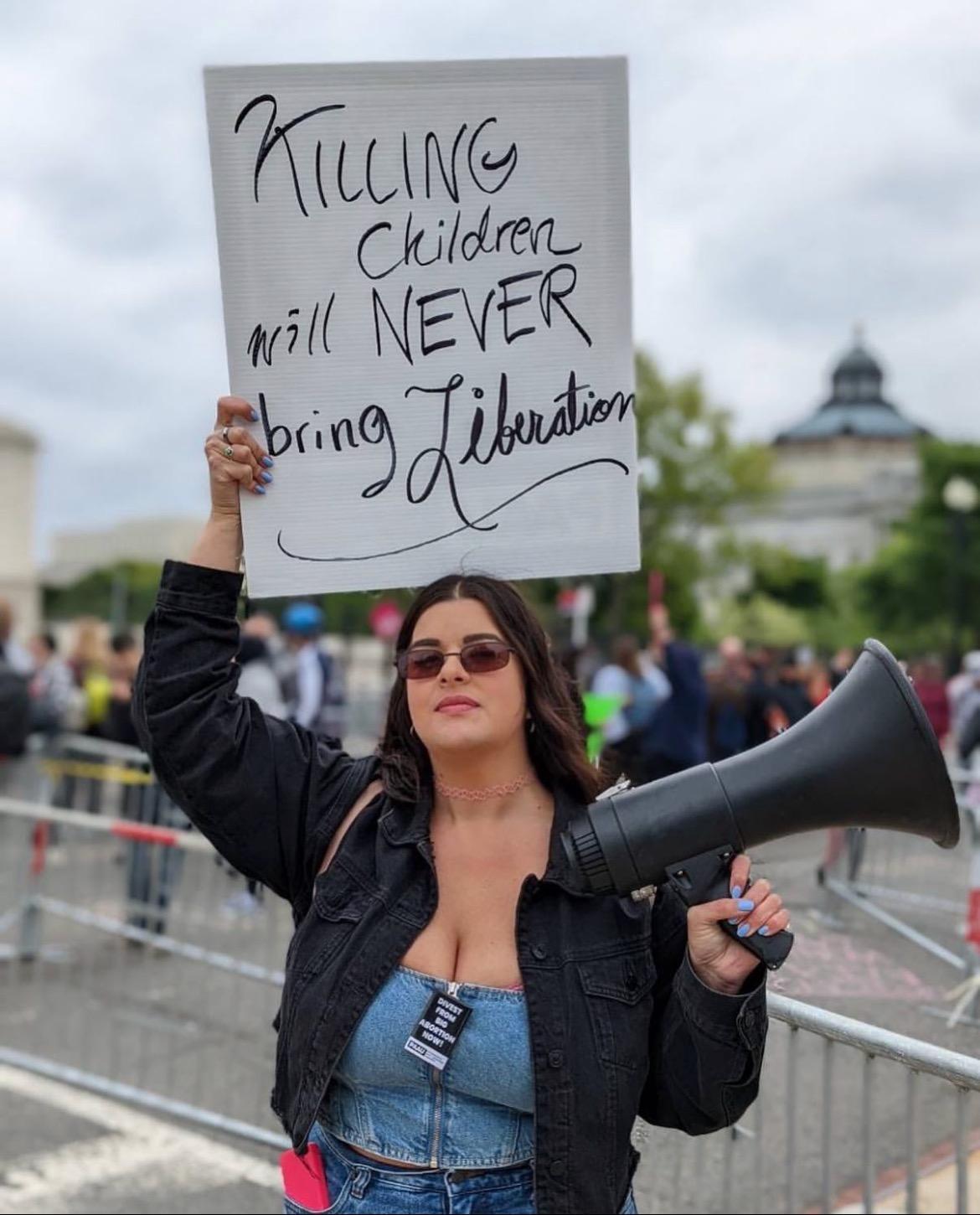 Terrisa Bukovinac, the founder of Progressive Anti-Abortion Uprising, protests outside the Supreme Court in Washington on May 8, 2020. (Courtesy of Terrisa Bukovinac)