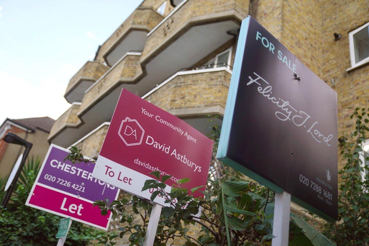 Estate agents To Let and For Sale signs in Islington, north London, on Aug. 12, 2023. (Yui Mok/PA))