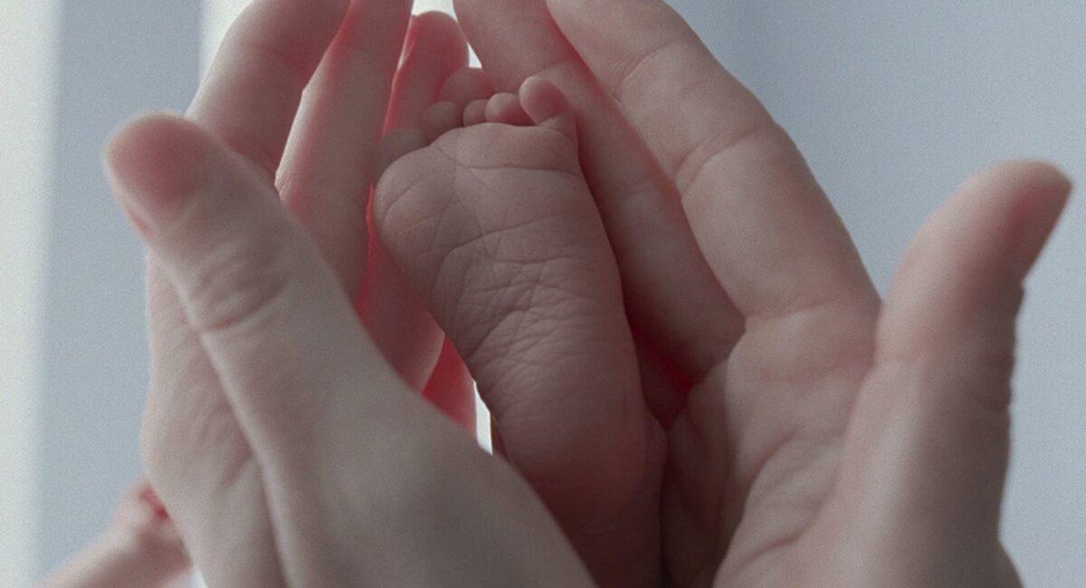 A mother's hands hold baby's feet, in "The Tree of Life." (Twentieth Century Fox)