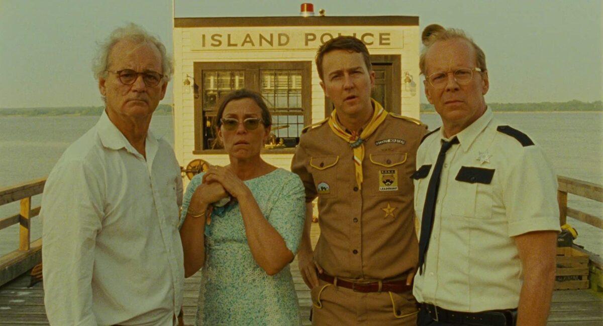 (L–R) Bill Murray, Frances McDormand, Edward Norton, and Bruce Willis in "Moonrise Kingdom." (Focus Features)