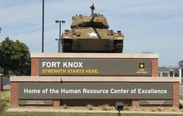 This Aug. 18, 2010 image provided by the U.S. Army shows the Chaffee Gate entrance to Fort Knox. (AP Photo/US Army)