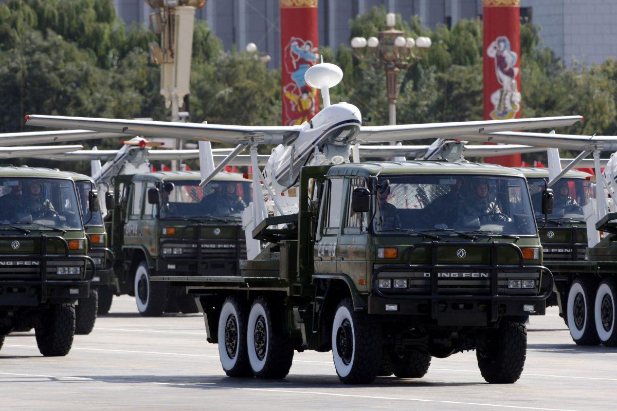 A truck loaded with a Chinese-made drone, the ASN-207, takes part in a military parade in Beijing on Oct. 1, 2009. (Vincent Thian/AP)