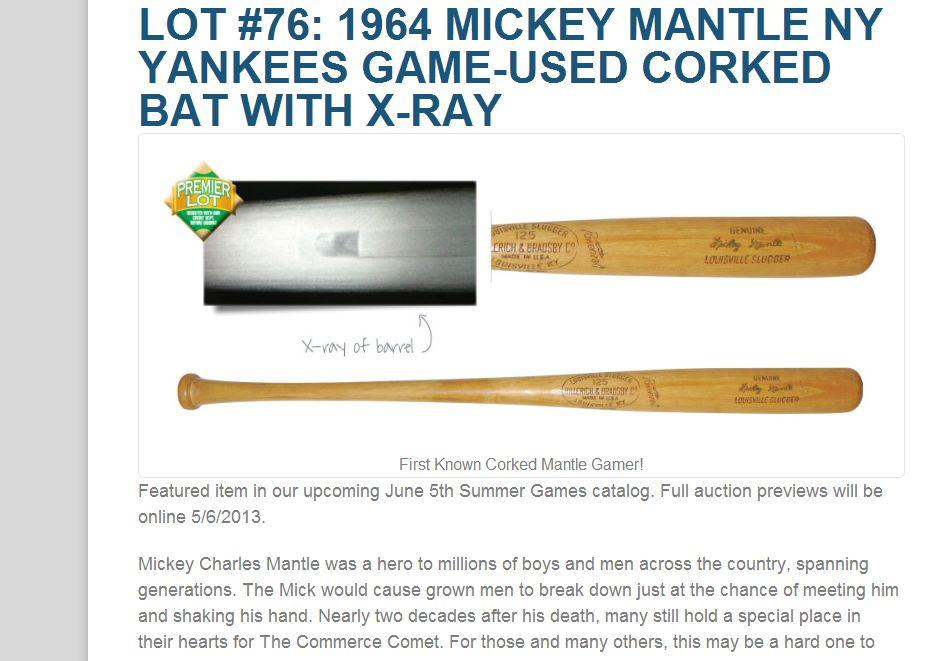 Corked Mantle Bat Being Auctioned Off