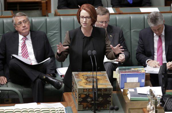 Julia Gillard speaks in parliament in Canberra, during her time Australia on June 26, 2013. (AP Photo/Rick Rycroft)