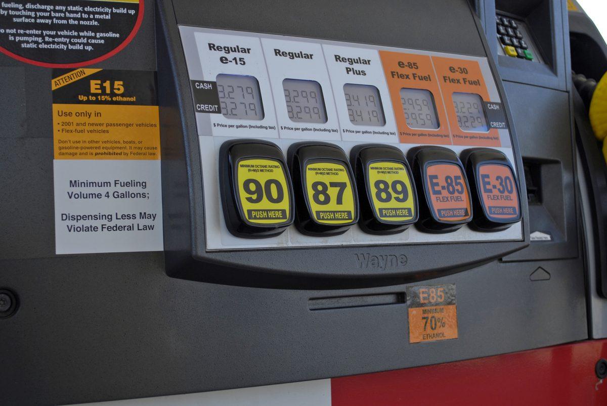 A fueling station pump with various grades of fuel, including E15, which contains more ethanol, in Lawrence, Kansas, on July 11, 2012. (Renewable Fuels Association, Robert White/AP Photo)