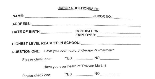 ‘Trayvon Martin’ Mispelled on Zimmerman Trial Jury Questionnaire
