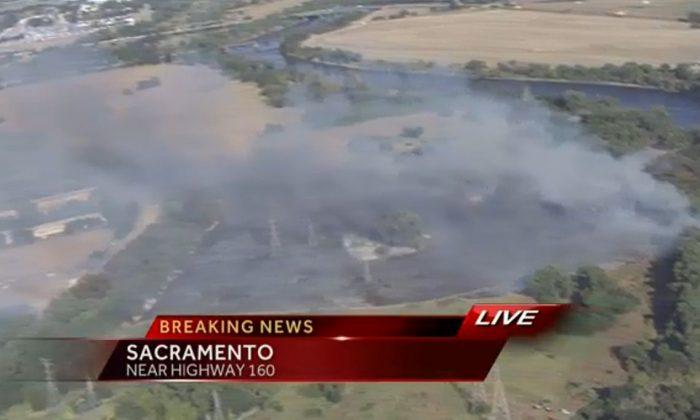 Sacramento Fire: Grass Fire Near Highway 160, American River