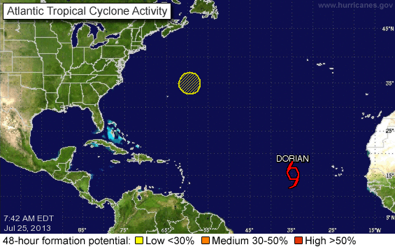 Tropical Storm Dorian Gaining Strength in Eastern Atlantic