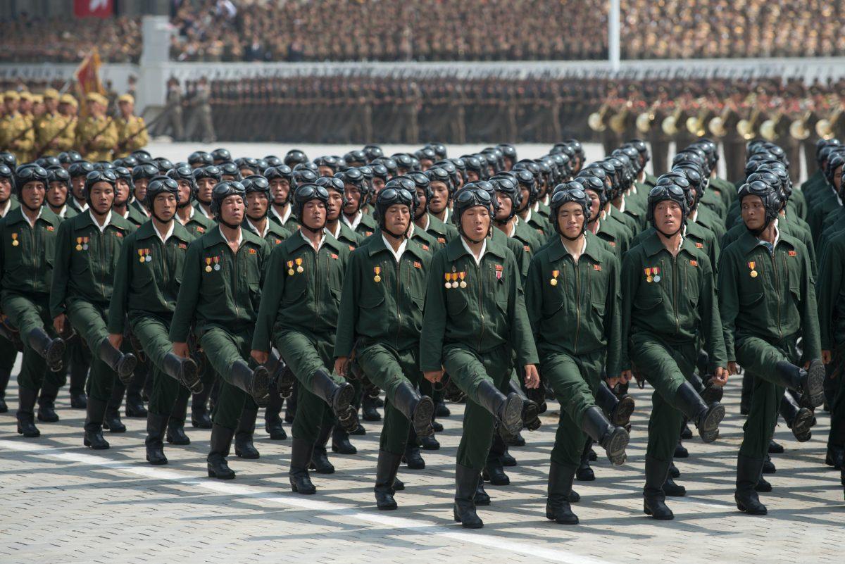 North Korean soldiers march during a military parade past Kim Il-Sung square marking the 60th anniversary of the Korean war armistice, in Pyongyang on July 27, 2013. (Ed Jones/AFP/Getty Images)