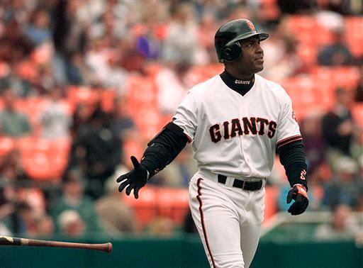 San Francisco's Barry Bonds tosses his bat after hitting a home run  against the Montreal Expos at Candlestick Park on Aug. 18, 1999. The Giants haven’t had a player hit  30 home runs in a season since Bonds swatted 45 in 2004. (AP Photo/Ben Margot)