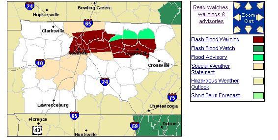Nashville Flash Flooding Warning Extended Until 3 PM 