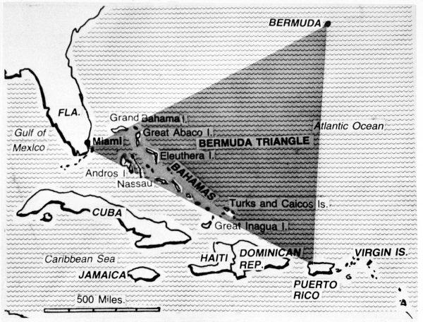 A Chicago Tribune map depicting the Bermuda Triangle on Feb. 5, 1979. (AP Photo)