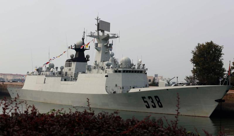 The Chinese frigate Yantai, launched on Aug. 24, 2010, is one of the new Type 054A class frigates on an escort mission in the Gulf of Aden and Somali waters. (Larry Downing/Pool/AFP/Getty Images)