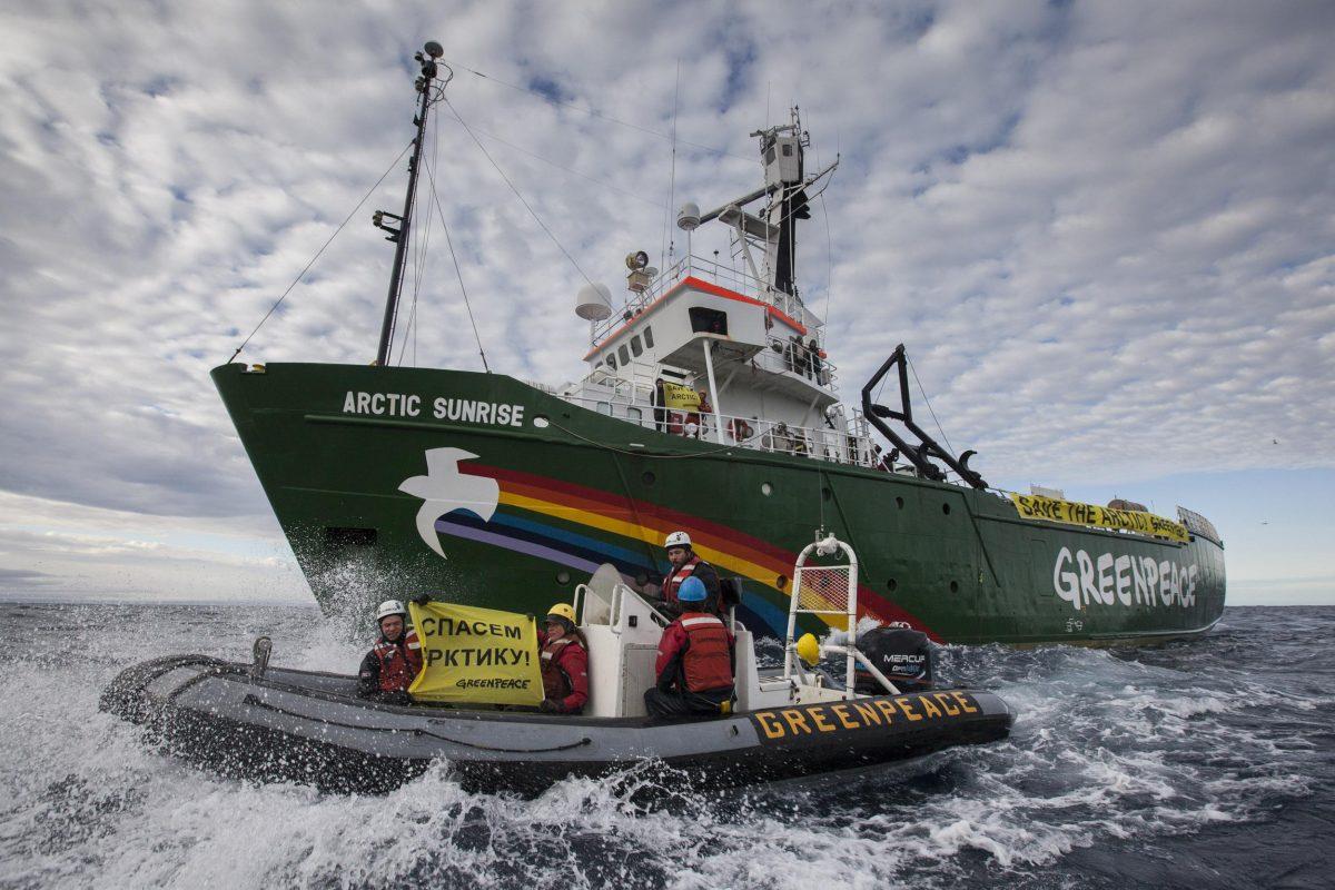 Greenpeace ship Arctic Sunrise enters the Northern Sea Route off Russia's coastline to protest against Arctic oil drilling, on Aug. 24, 2013. (Will Rose/Greenpeace/AP Photo)