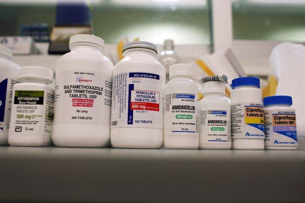Bottles of antibiotics line a shelf at a Publix Supermarket pharmacy Aug. 7, 2007, in Miami. (Joe Raedle/Getty Images)