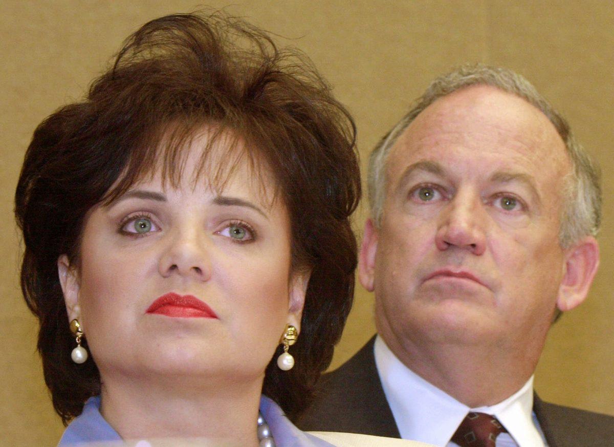 In this May 24, 2000 file photo, Patsy Ramsey and her husband, John, parents of JonBenet Ramsey, look on during a news conference in Atlanta regarding their lie-detector examinations for the murder of their daughter.  (Ric Feld/AP Photo/File)