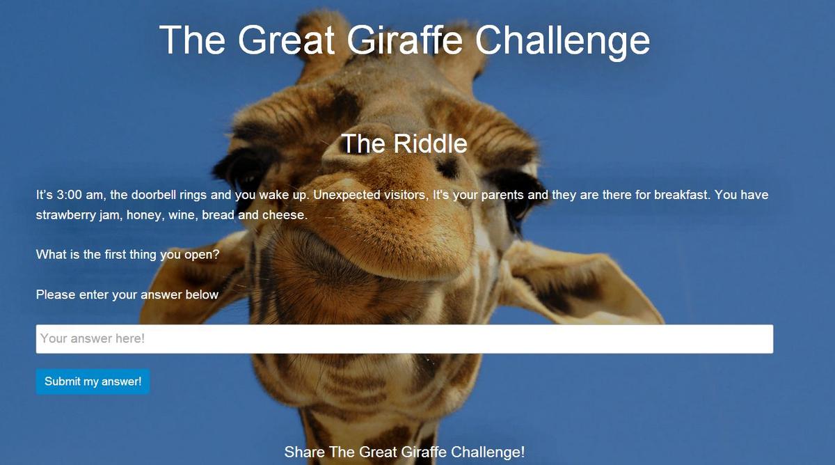 Giraffe Challenge Riddle Answer: Andrew Strugnell to Make More